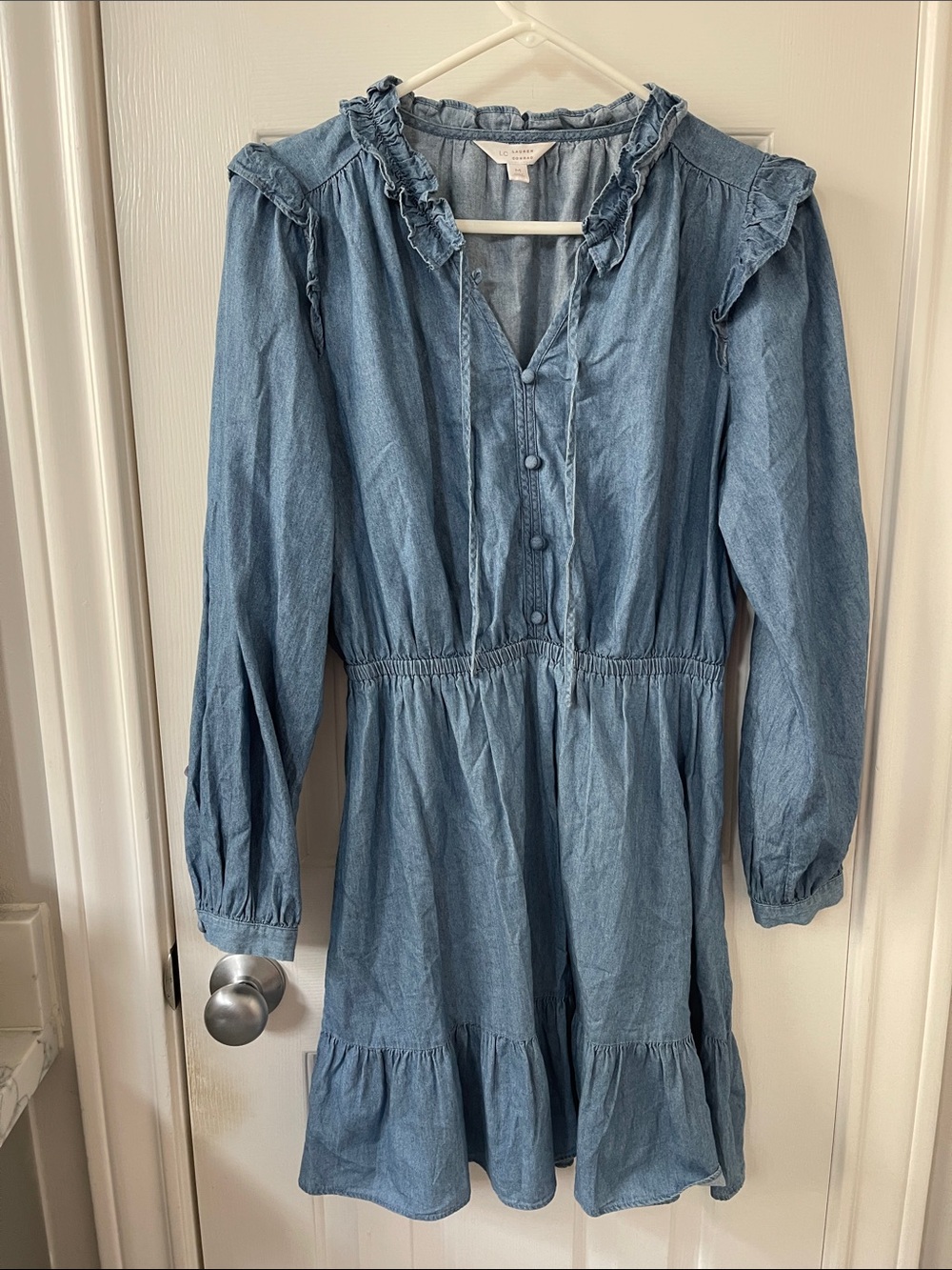 LC Lauren Conrad Light Blue Ruffle Chambray Dress